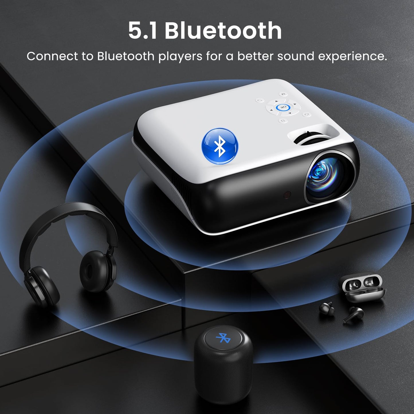 HAPPRUN Native 1080P Bluetooth Portable Projector